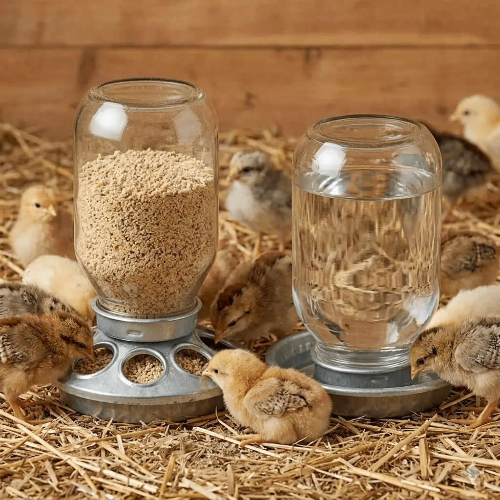 PoultryPro Galvanized Mason Jar Baby Chick Feeder And Waterer Set With Glass Jars For Brooder Use by Paw and Tail Supply