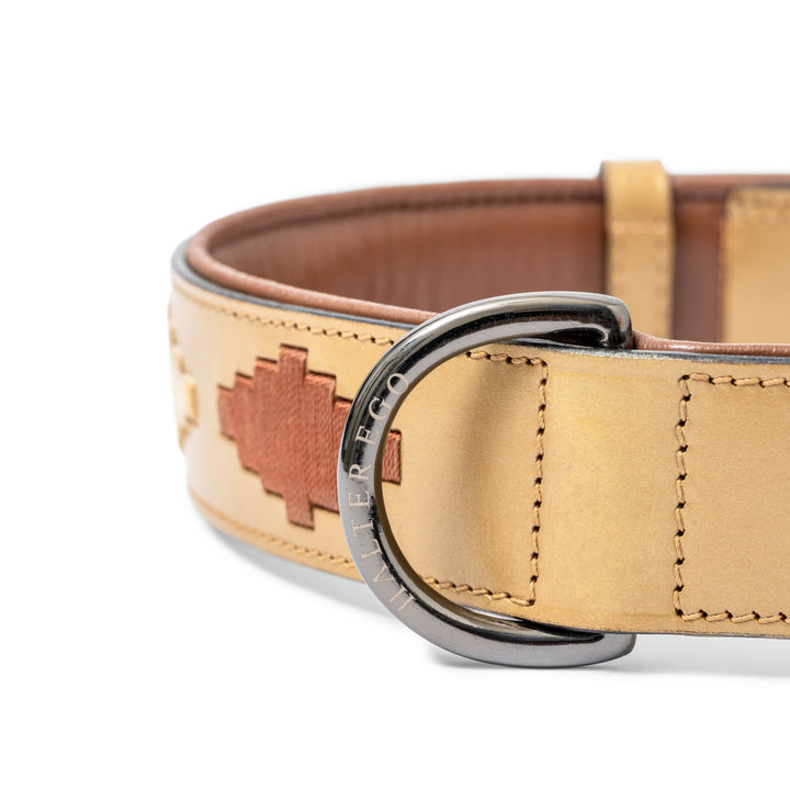 Halter Ego Gilded Solstice Leather Dog Collar, close-up of the lining and D-ring