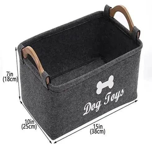 Luxury Felt Pet Toy Storage Basket With Wooden Handles For Homes by Nai Pet Store