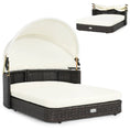 Load image into Gallery viewer, Rattan pet daybed with adjustable canopy for small to medium dogs, cream cushions, DirectDeals.

