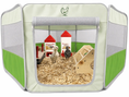 Load image into Gallery viewer, Hen Pen Deluxe Pop-Up Chick Brooder by My Pet Chicken; green and gray chick habitat with two red-roof houses.
