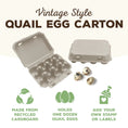 Load image into Gallery viewer, Quail egg carton by My Pet Chicken, vintage style 12-egg 3x4 design in gray kraft
