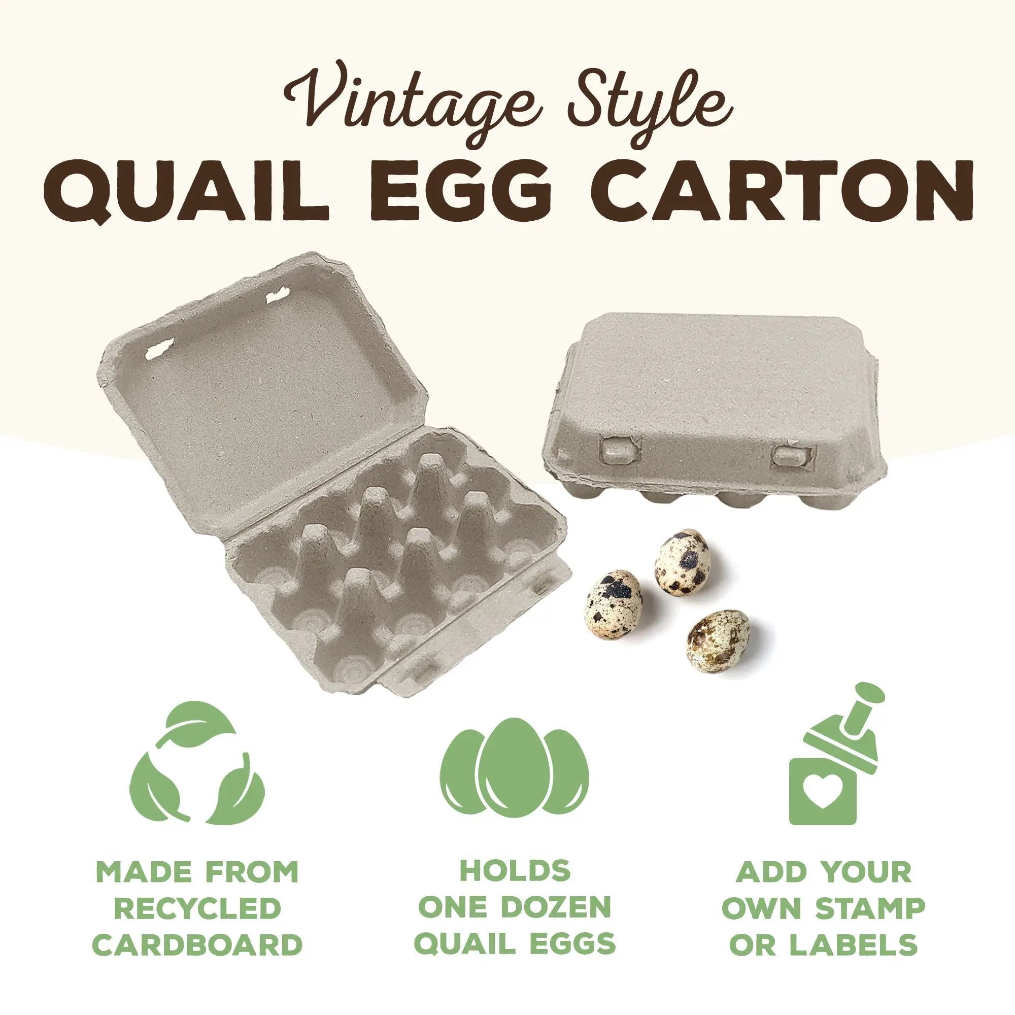 Quail egg carton by My Pet Chicken, vintage style 12-egg 3x4 design in gray kraft
