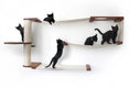 Load image into Gallery viewer, Cat Maze Wall 3-Tier Cat Tree, wooden frame with sisal post and white fabric ramps, several black cats
