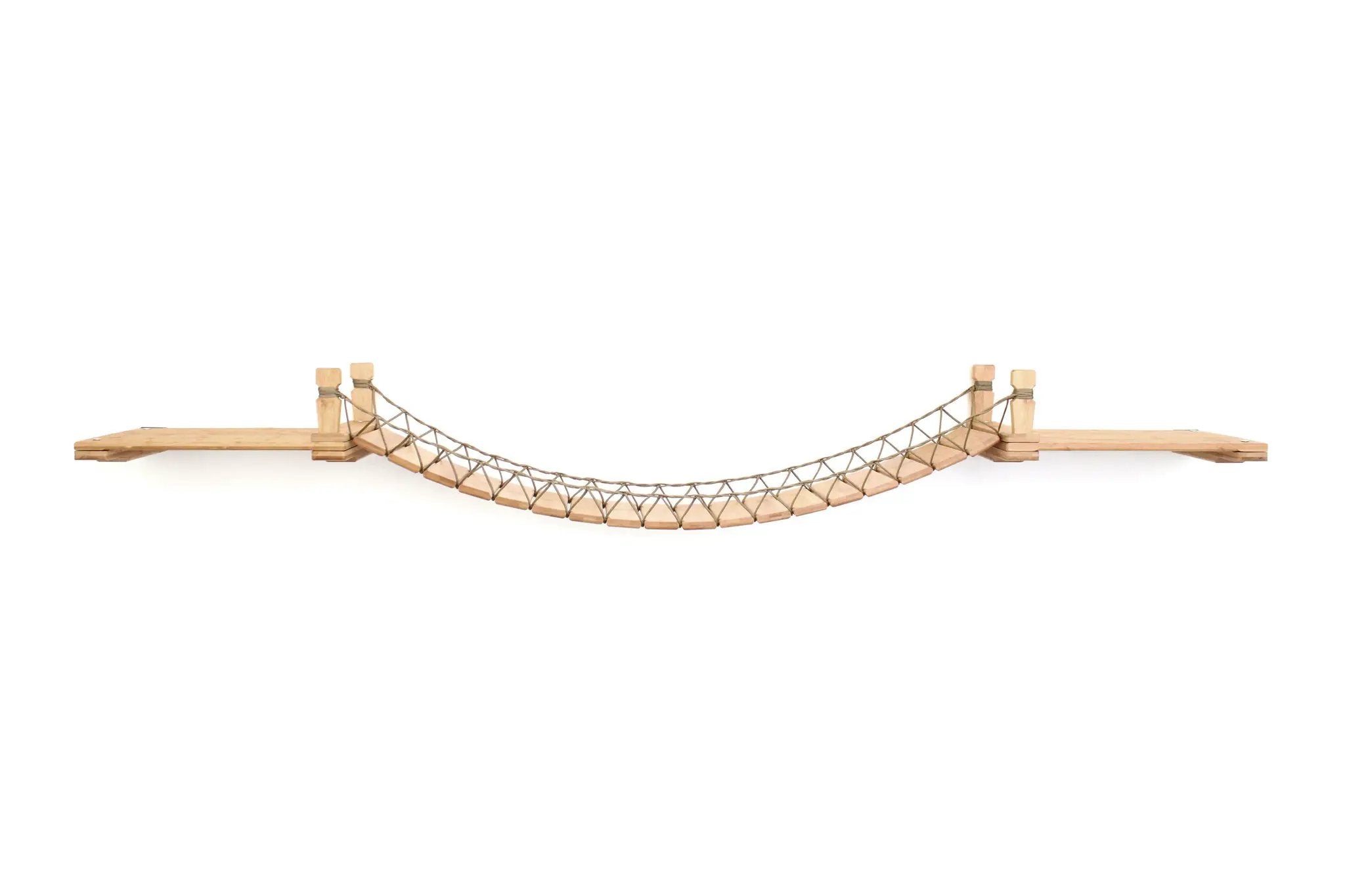 Cat Wall Bridge and Shelf Set by Catastrophic Creations; natural wood cat bridge with rope lattice.