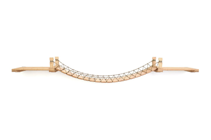 Cat Wall Bridge and Shelf Set by Catastrophic Creations; natural wood cat bridge with rope lattice.
