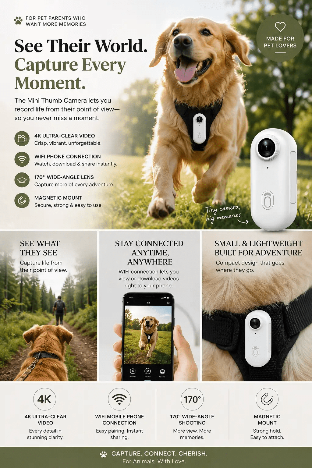 Mini Thumb Camera | Hd Magnetic Mount For Pet Owners - from For Animals, With Love