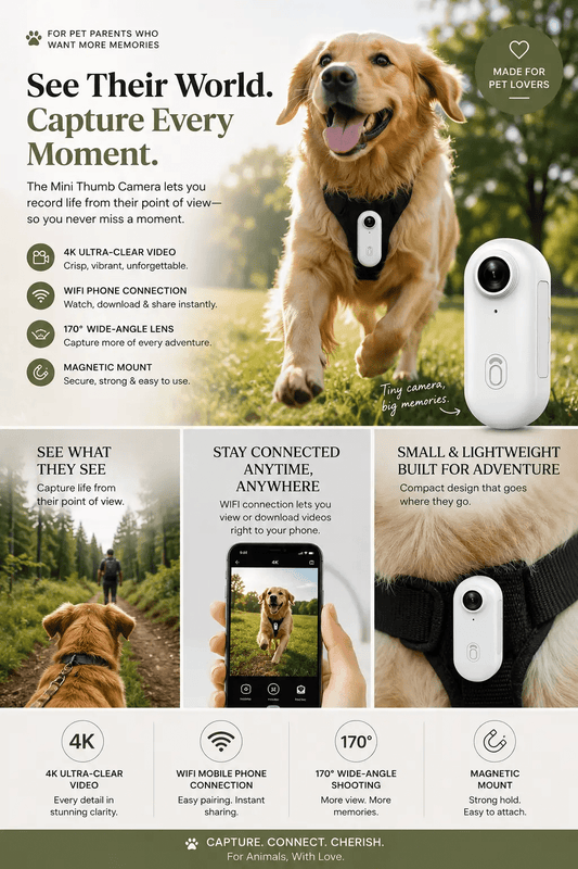 Mini Thumb Camera | Hd Magnetic Mount For Pet Owners - from For Animals, With Love
