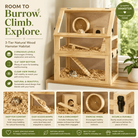 3-Tier Natural Wood Hamster Habitat - Uncategorized from For Animals, With Love