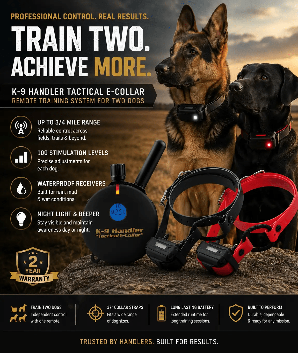 Professional Dual-Dog Remote Training Collar System — 3/4 Mile Range - from For Animals, With Love