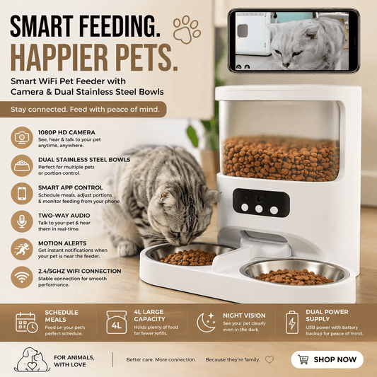 Smart Automatic Cat Feeder With Camera And Dual Stainless Bowls - from For Animals, With Love