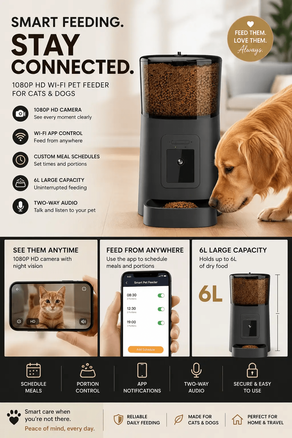 Smart Pet Feeder with 1080p Wi-Fi Camera - from For Animals, With Love