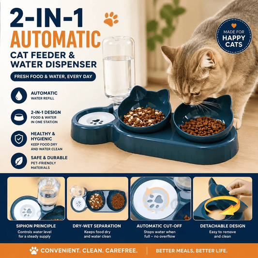 Automatic Cat Feeder With Dual Siphon Water Dispenser - Animals & Pet Supplies from For Animals, With Love