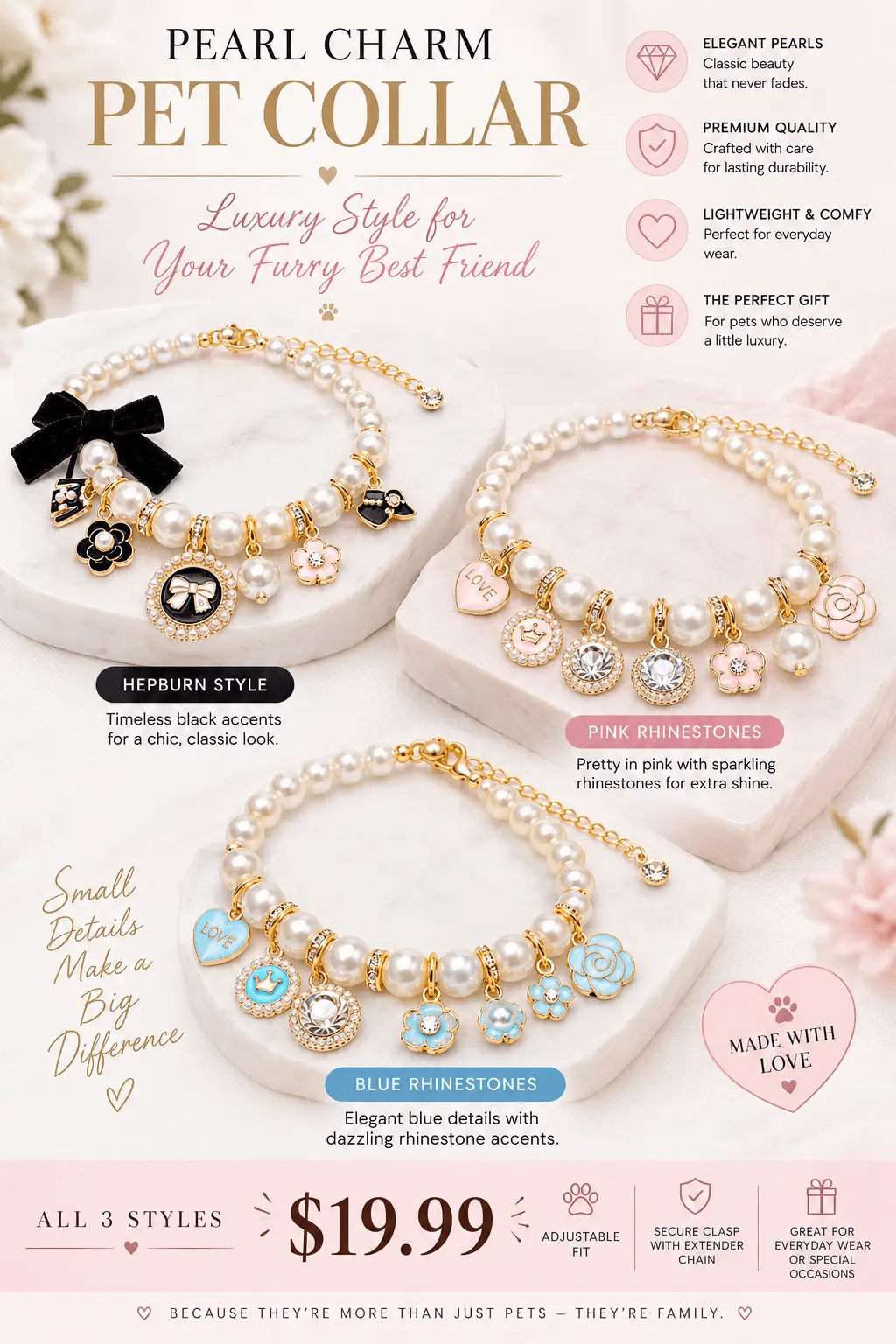 The Vintage Pearl Bow Cat & Dog Necklace - Standard Collars from For Animals, With Love