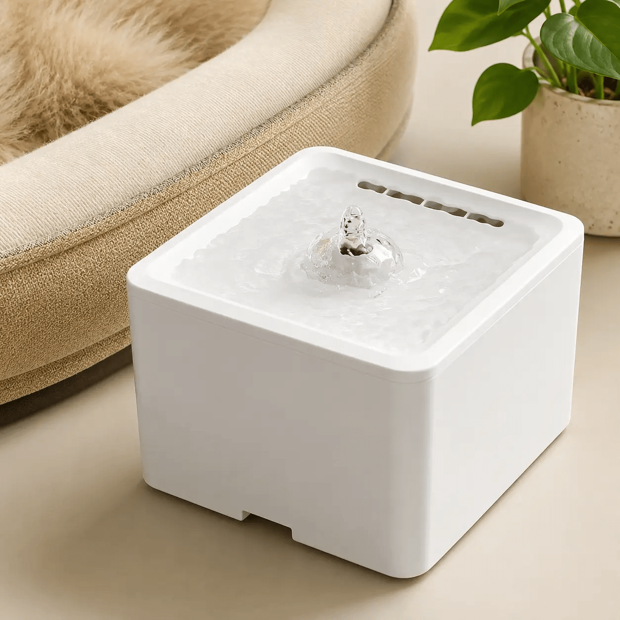 Ultra Silent Circulating Pet Drinking Fountain, 3800ML, white cube-style fountain for cats and dogs.