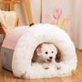 Charger l'image dans la visionneuse de la galerie, Cozy Haven Plush Pet House cave bed in white fluffy fabric with pink top and gray base, for cats and small dogs.
