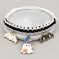 Gallery viewerに画像を読み込む, Halloween Hand-woven Pet Collar Decoration with black-and-white braided band and gold-tone ghost and bat charms
