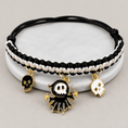 Gallery viewerに画像を読み込む, Halloween hand-woven pet collar decoration with black and white braided cord and three gold-edged charms: skull x2 ghost
