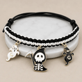 Gallery viewerに画像を読み込む, Halloween Hand-woven Pet Collar Decoration; black and white cord with 3 charms: ghost, skeleton, witch
