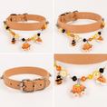 Carica l'immagine nel visualizzatore della galleria, Halloween Beaded Charm Pet Collar; tan leather with orange, yellow, black beads and pumpkin charms
