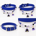 Carica l'immagine nel visualizzatore della galleria, Halloween Beaded Charm Pet Collar with blue strap and bead charm strand featuring spiderweb and haunted house charms.
