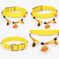Carica l'immagine nel visualizzatore della galleria, Halloween Beaded Charm Pet Collar, bright yellow adjustable collar with orange, black beads and pumpkin charms
