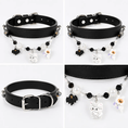Carica l'immagine nel visualizzatore della galleria, Halloween Beaded Charm Pet Collar by For Animals, With Love; black leather with pearl beads and Halloween charms
