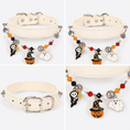 Carica l'immagine nel visualizzatore della galleria, Halloween Beaded Charm Pet Collar, cream-colored faux leather with colorful beads and ghost, pumpkin, witch charms

