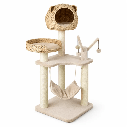 Multi-Level Cat Tree with Condo Hammock and Rotatable Hanging Balls in natural color by For Animals, With Love