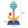 Load image into Gallery viewer, The Starry Teddy Velvet Sisal Cat Climbing Tower with blue striped top ball, red sisal post, yellow crescent perch.
