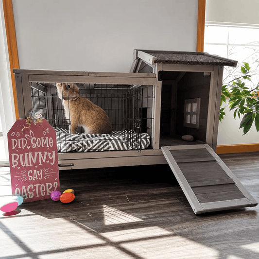 Wooden Rabbit Hutch With Lockable Wheels