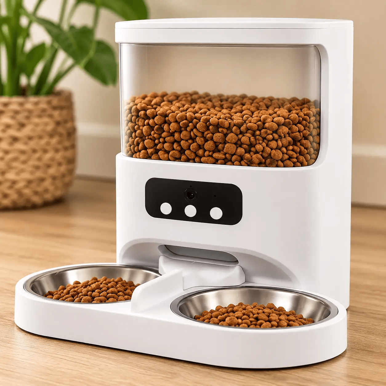 Smart WiFi Pet Feeder 1080P Camera and Dual Stainless Steel Bowls 4L