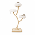 Load image into Gallery viewer, The Mont Blanc Cat Tower by For Animals, With Love, beige trunk with three cream fluffy platforms, two cats resting.
