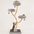 Carica l'immagine nel visualizzatore della galleria, 70 Inch tall gray cat tree with 4 tiers and 3 plush perches, dangling balls, two kittens.
