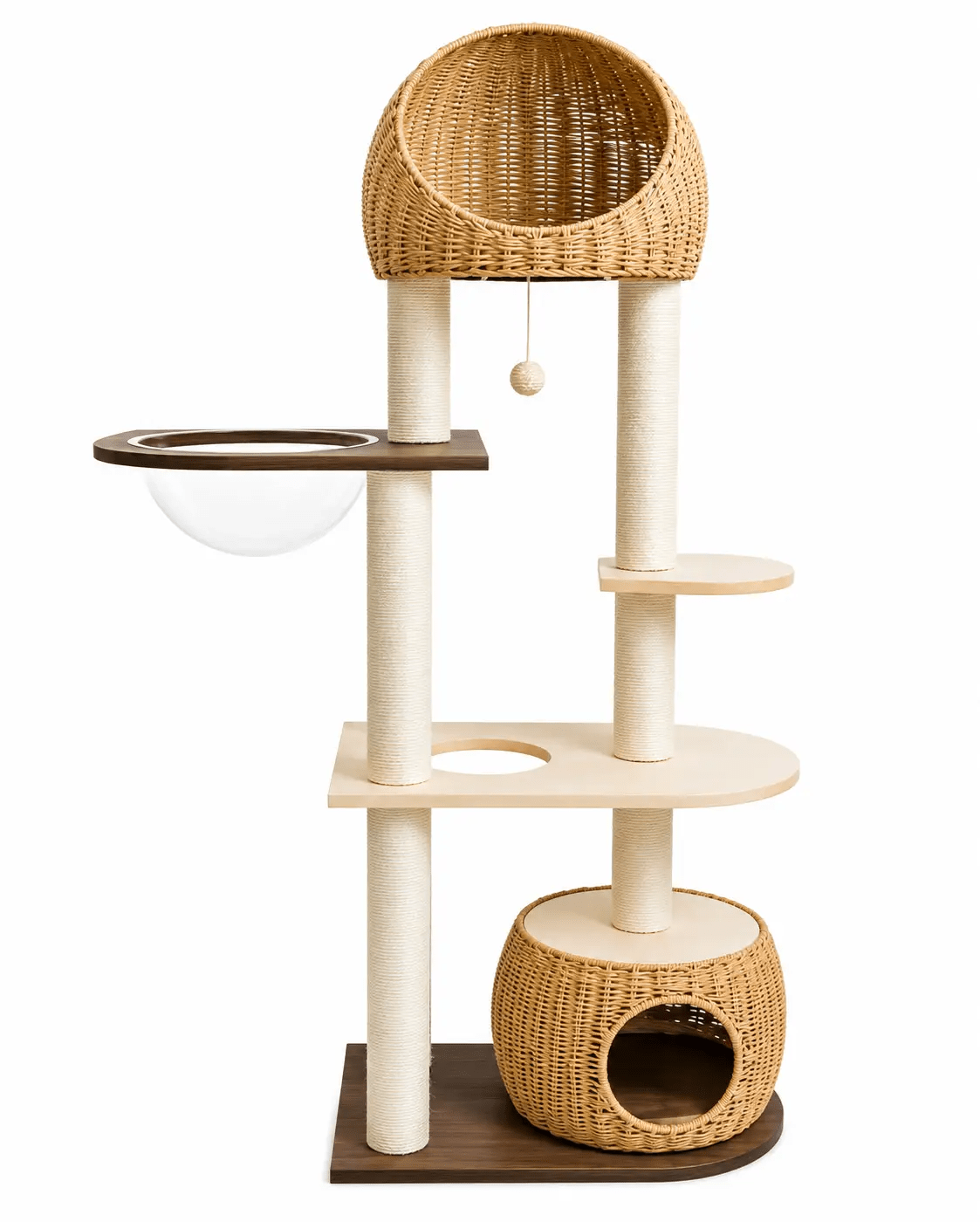 The Sorrento Cat Tower by For Animals, With Love; rattan and wood multi-level cat tree