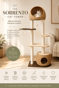 Load image into Gallery viewer, The Sorrento Cat Tower, rattan and wood multi-level cat tree with woven basket
