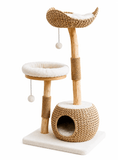 Gallery viewerに画像を読み込む, The Natural Haven Modern Cat Tree by For Animals, With Love; natural wicker with plush cream cushions.
