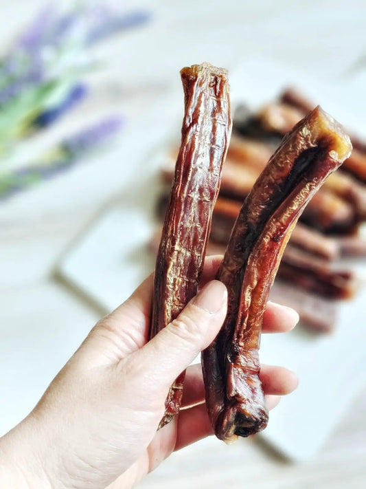 Beef pizzle sticks by Naked Beasts, brown dried dog chews