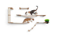 Load image into Gallery viewer, The Bunker multi-level cat condo by Catastrophic Creations in beige wood and fabric, with two cats
