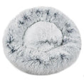 Load image into Gallery viewer, Mr. Peanut's OrthoPlush 28-inch round pet bed, ultra-soft pillow bed in snowflake white and gray faux fur.
