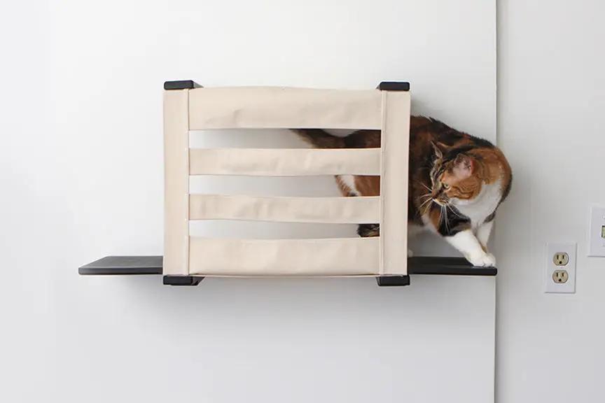Cat Cubby for Wall Covered Cat Bed by Catastrophic Creations; beige fabric, wall-mounted cat condo.
