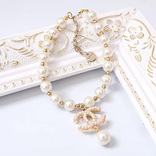 Princess Pearl Elegant Dog Cat Necklace Sparkling Crown Pearl Charm by Jane's Pet Boutique