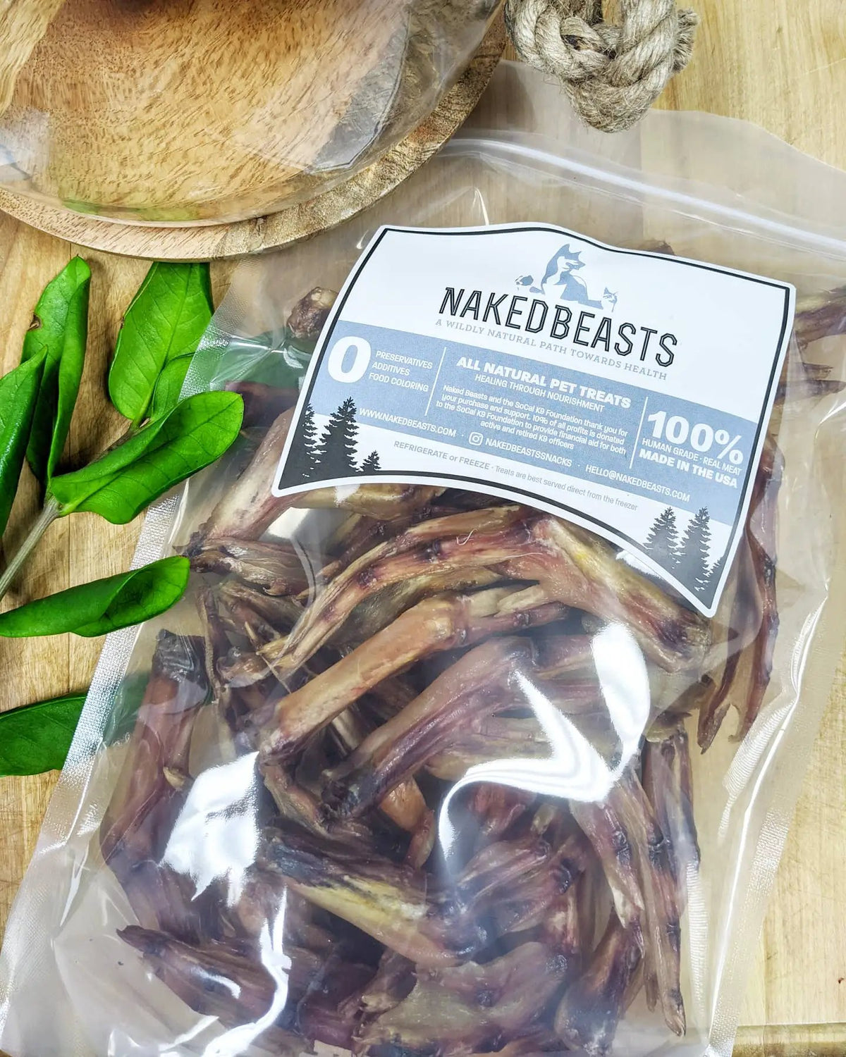 Duck Feet ABF by Naked Beasts all-natural pet treats in a vacuum-sealed bag