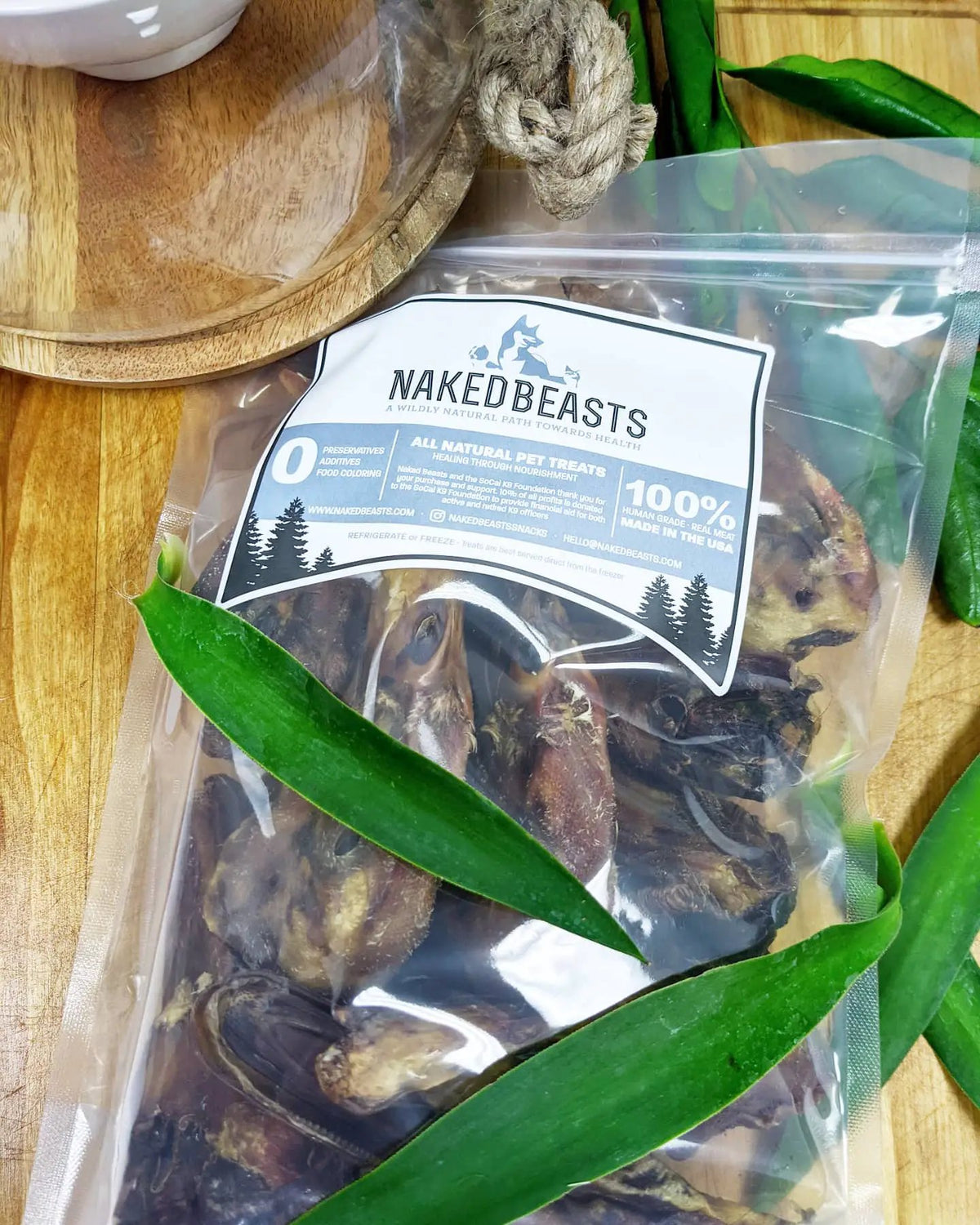 Duck Heads ABF pet treats by Naked Beasts in a resealable bag