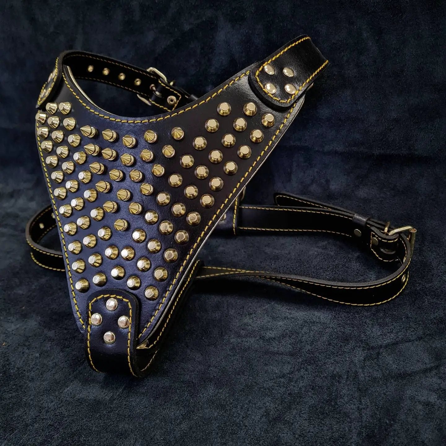 Bestia Gladiator 4mm Italian Leather Harness Gold Silver Large by Bestia Dog Gear