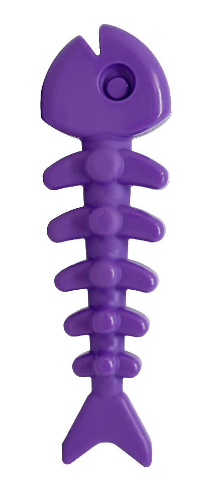 SodaPup Fish Bone nylon dog chew toy in purple and brown, view 3