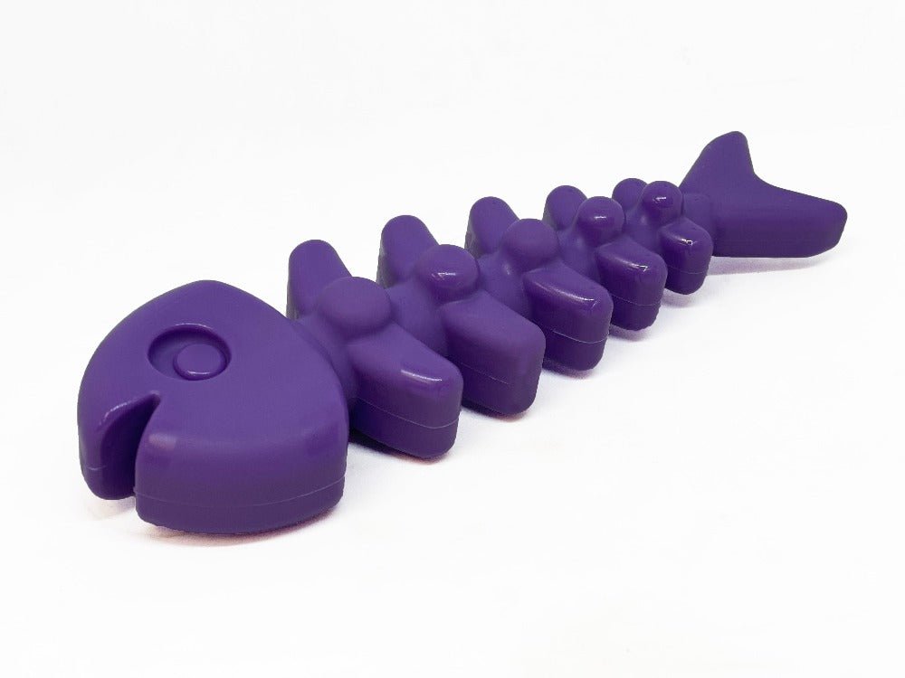 SodaPup Fish Bone nylon dog chew toy in purple and brown, view 10