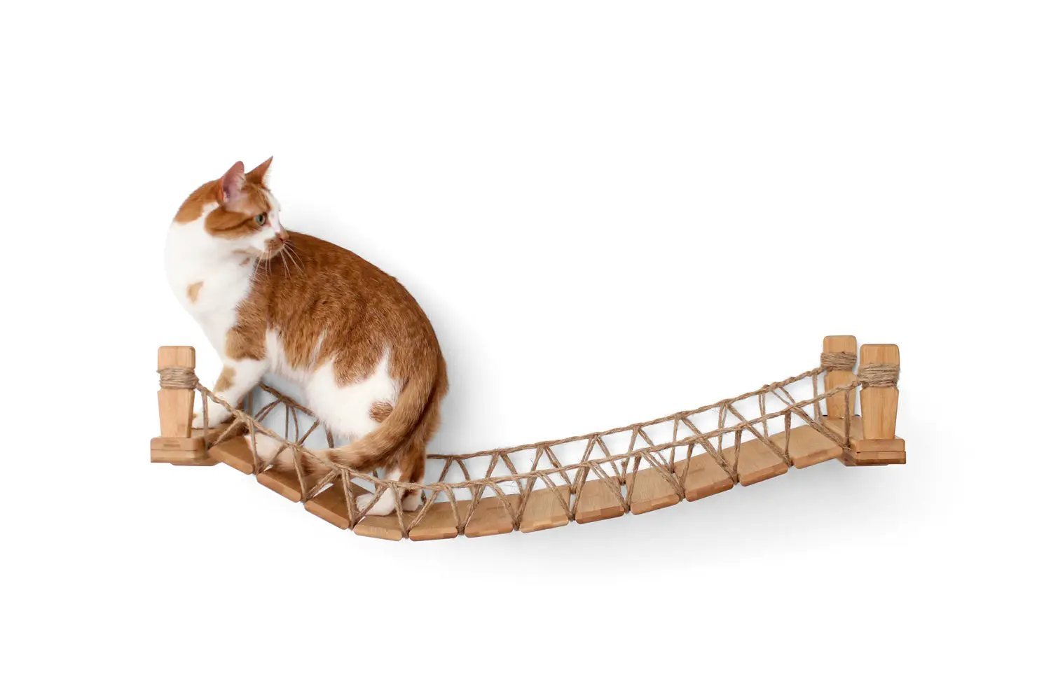 Cat Bridge for Wall cat perch, wooden planks with rope lattice, curved design