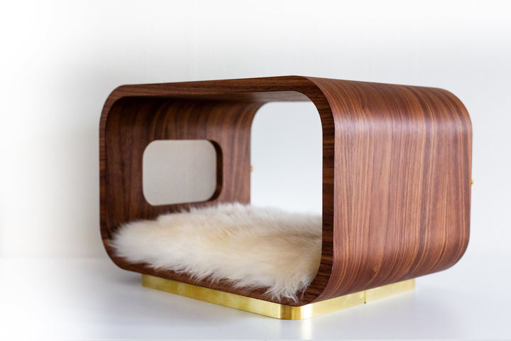 LUNA Modern Cat Bed &amp; Side Table, Walnut