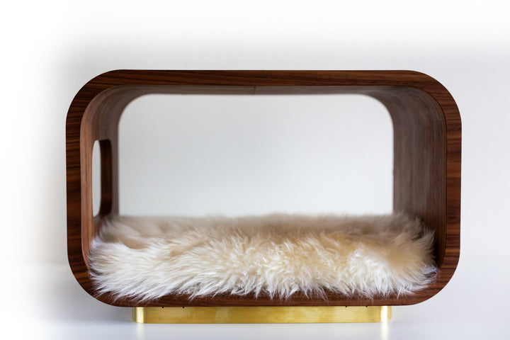 LUNA Modern Cat Bed &amp; Side Table, Walnut